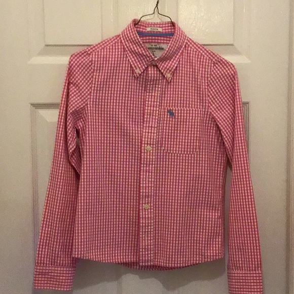 Abercrombie kids pink and white checked button down - Picture 1 of 4